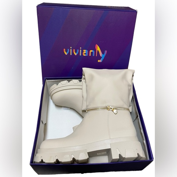 Vivianly Platform Knee High Booties Chunky Heel Round Toe Pull-on Long Boots - Picture 4 of 10